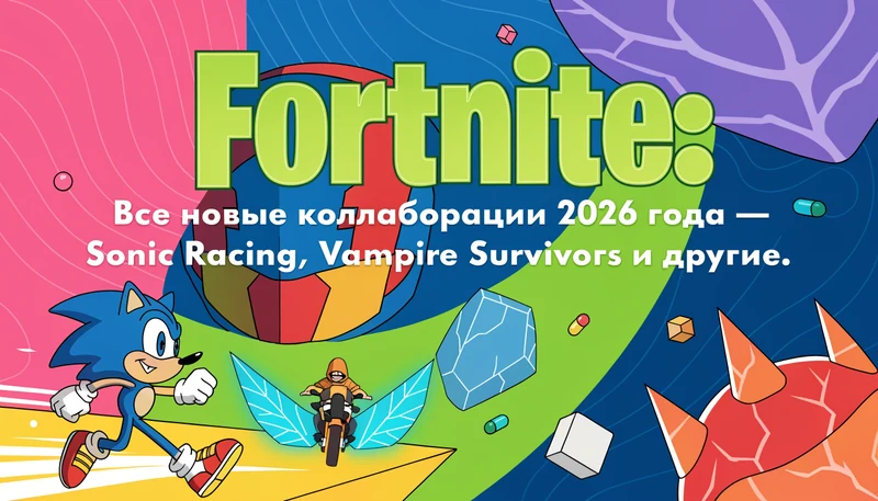 Обложка: Fortnite: Все новые коллаборации 2026 года — Sonic Racing, Vampire Survivors и другие